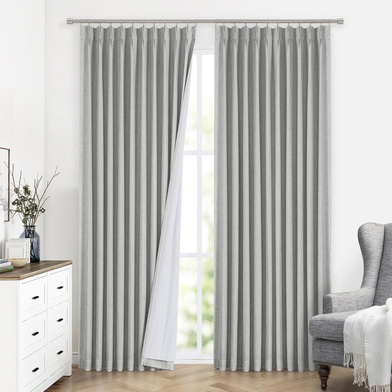 Vision Home Light Grey Pinch Pleated Full Blackout Curtains Linen Blended 60"" Wide Thermal Insulated Window Panels 84 inch for Bedroom Living Room Darkening Pleat Drapes with Hooks Back Tab 60""Wx84Lx1 - Image 2